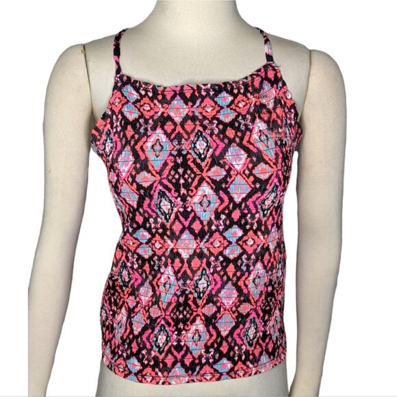 JUSTICE 18/20 Coral Tribal Smocked Crop Crisscross Tank NEW - Picture 1 of 8